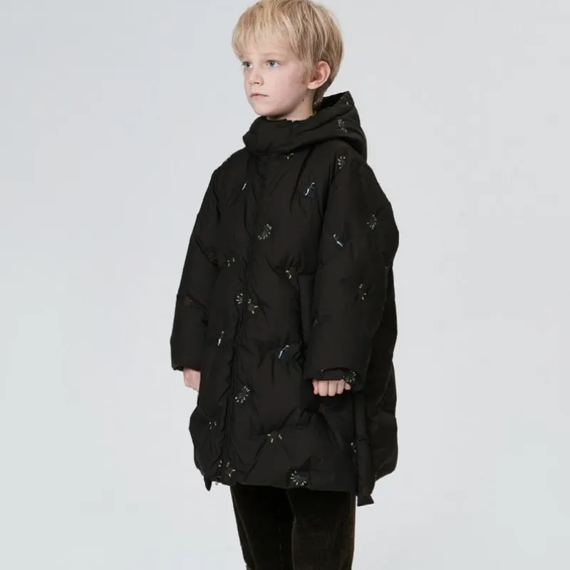 Fashion Baby Boy Girl Embroidery Long Hooded Jacket Cotton Padded Winter Child Coat Warm Outwear Casual Loose Baby Clothes 1-14Y