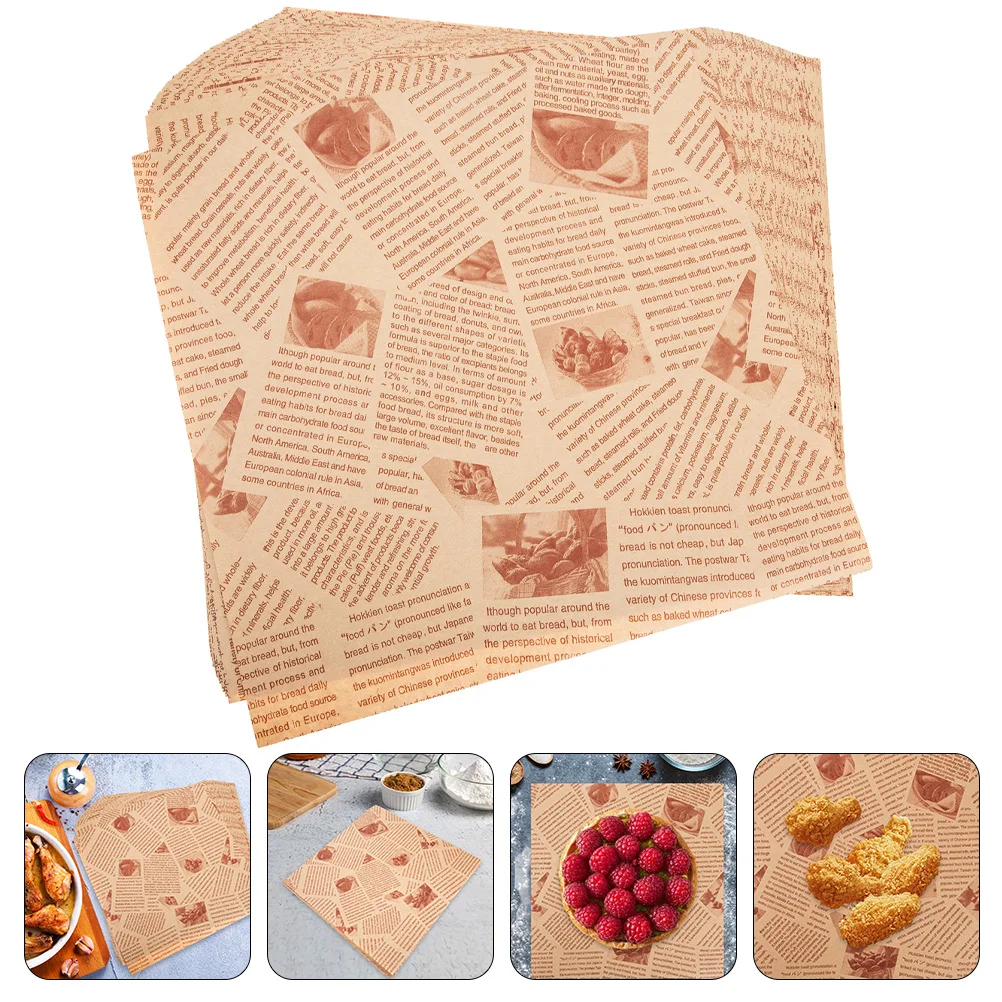 

100 Pcs English Newspaper Pad Oil French Fries Wrapping Food Wraps for Sandwiches Baking Packing Bread Newsprint