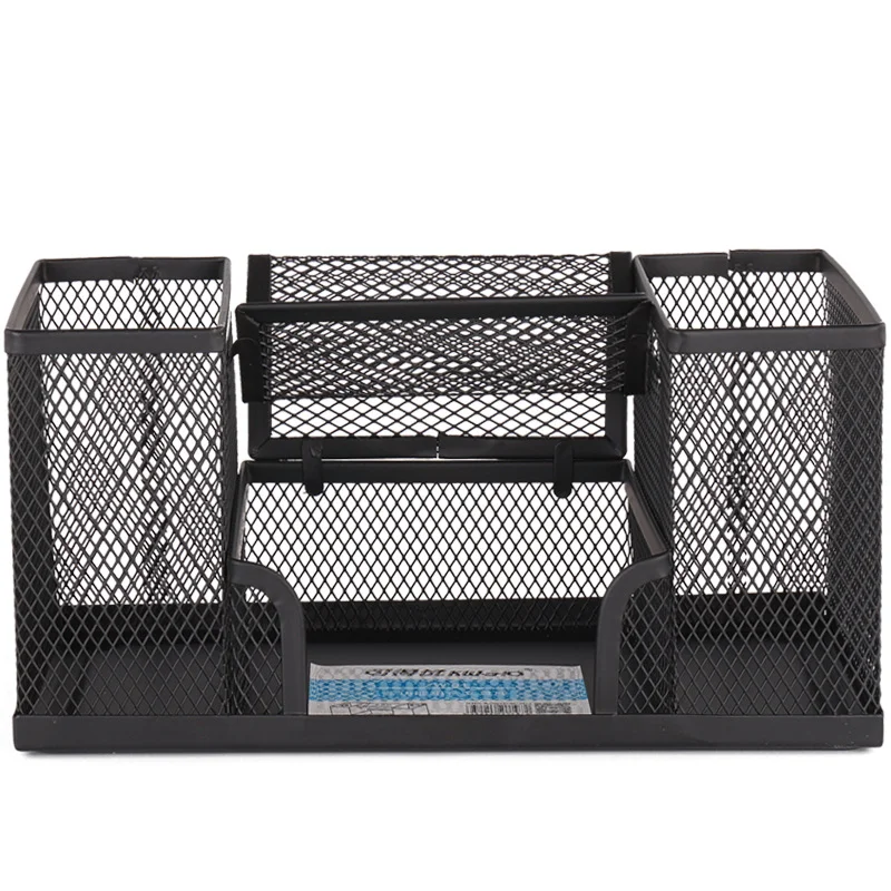 3 Grid Iron Desktop Pen Holder Storage Box Mesh Organizer Home Stationery Case Metal Material Mesh Design Stylish and Durable