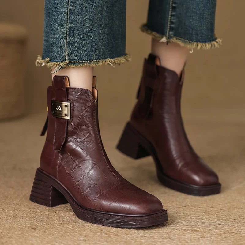 TULING JUN 2024 Winter Concise Woman Square Head Ankle Boots High Heels Solid Color Zip Shoes For Female Elegant T-168969