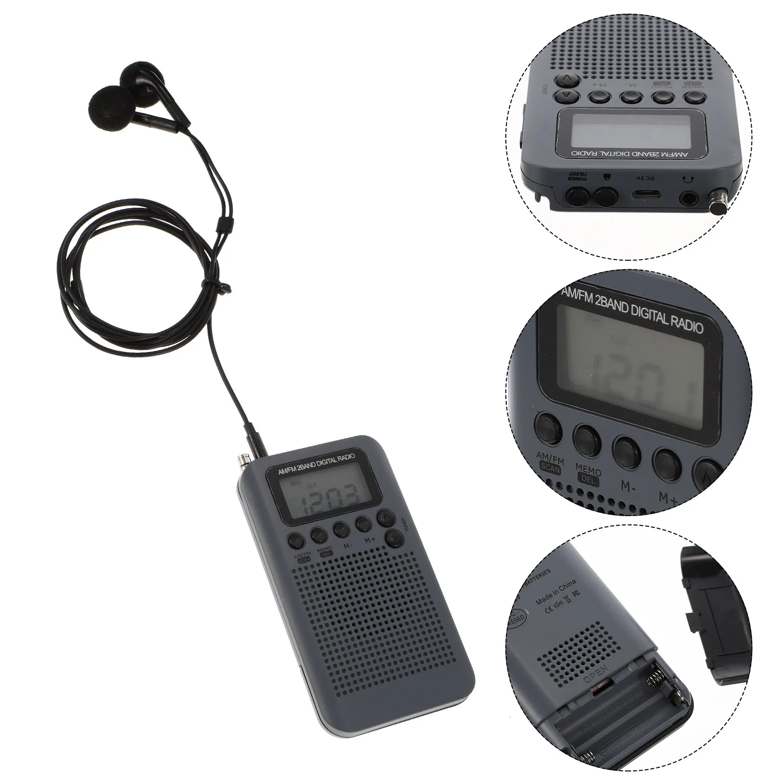 Mini AM FM Portable Radio with LCD Screen, Rechargeable Battery, External Speaker & Extended Antenna