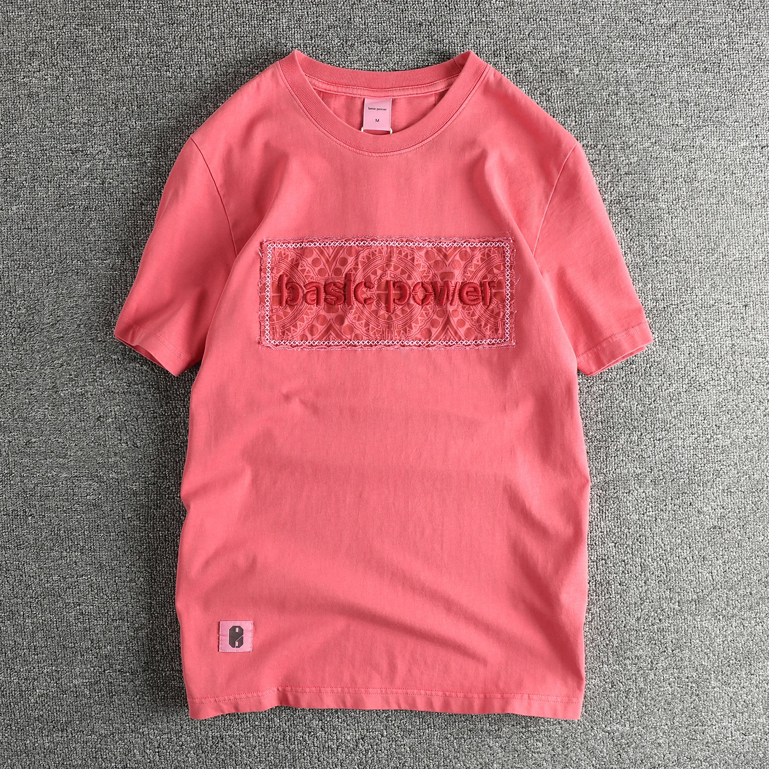 

Heavyweight applied-embroidered letter short-sleeved T-shirt, washed and aged American retro trend men's half-sleeved T-shirt