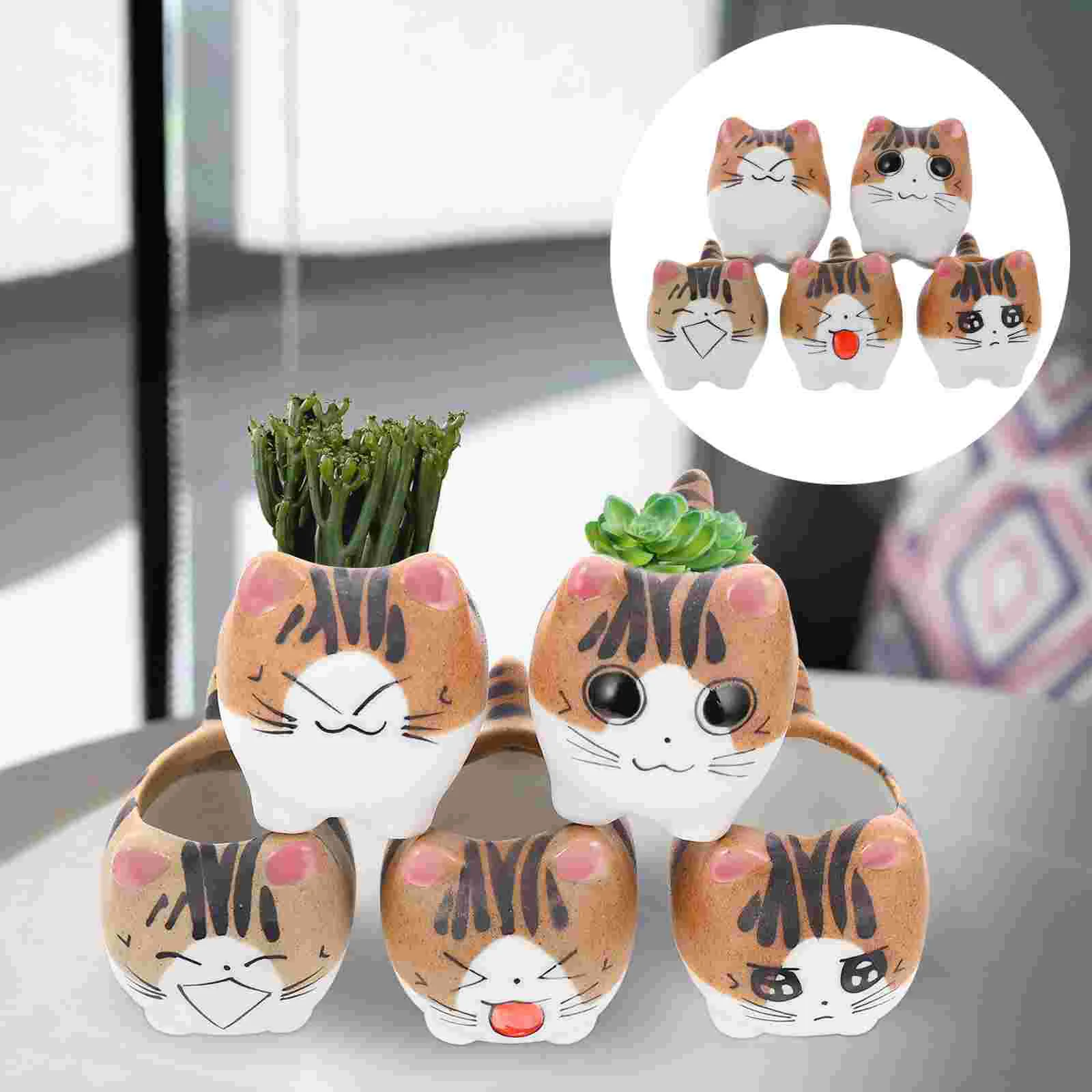 

5 Pcs Cat Succulent Flower Pot Succulents Cartoon Pots for Plants Small Tabletop Planter Decor Cute Container