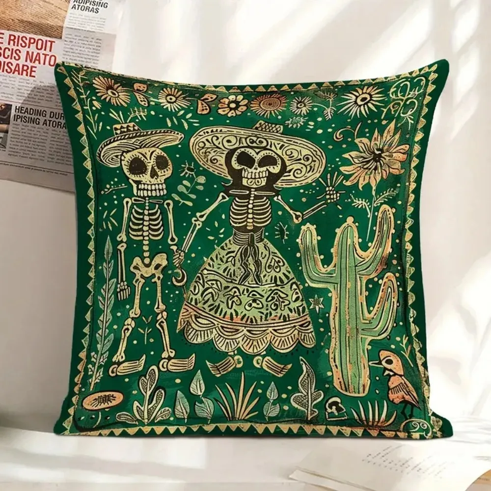 Home Decor Day Of The Dead Skeleton Pattern Pillow Covers Pattern Cushion Cover Suitable For Sofa Bedroom Car Pillow Cover