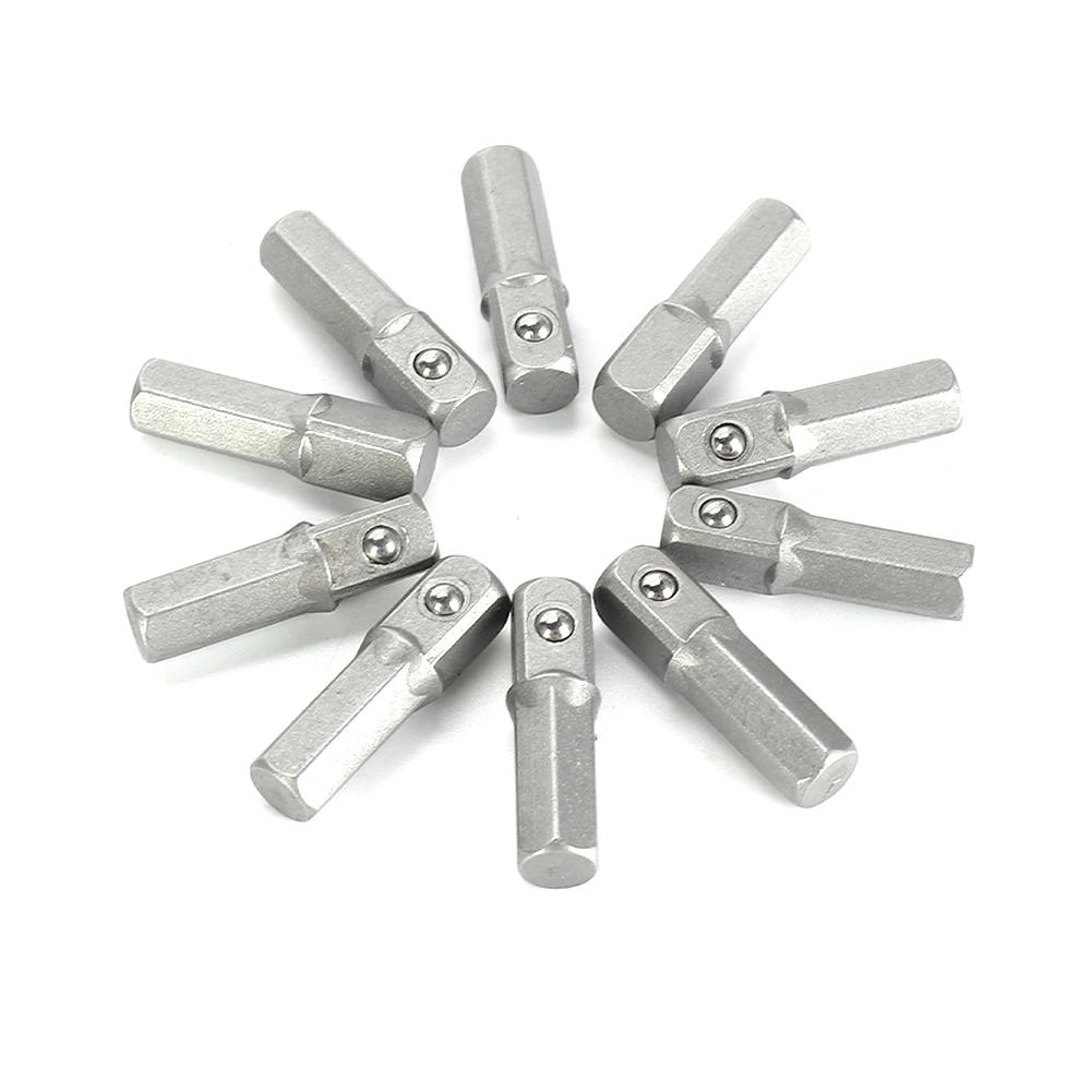 

Socket Adapter Converter 10 Pack 1/4 Hex Shank To 1/4 Square Drive 25mm Length with Spring Loaded Ball Bearing