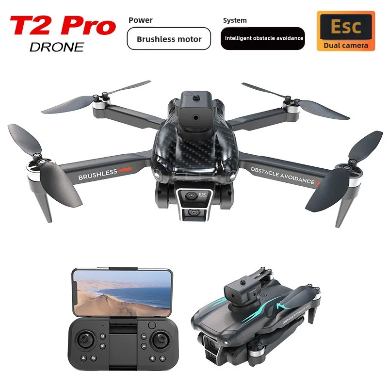 T2 Drone with Dual HD Cameras, Brushless Motor, Optical Flow Hovering, and Obstacle Avoidance - Remote Controlled Aerial Photogr