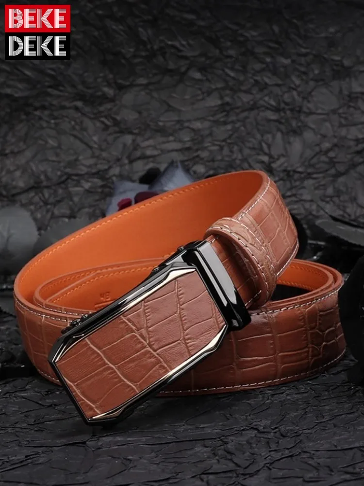 Office Men Split Leather Waistband For Pants Designer Business Casual Fashion Crocodile Pattern Brown Belts Mens Accessories