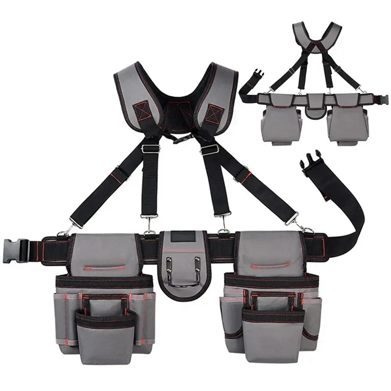 

A04G-Suspender Tool Belt With Pouches Portable Large Capacity Gardening Tool Bag Electrician Tool Bag Strap Belt