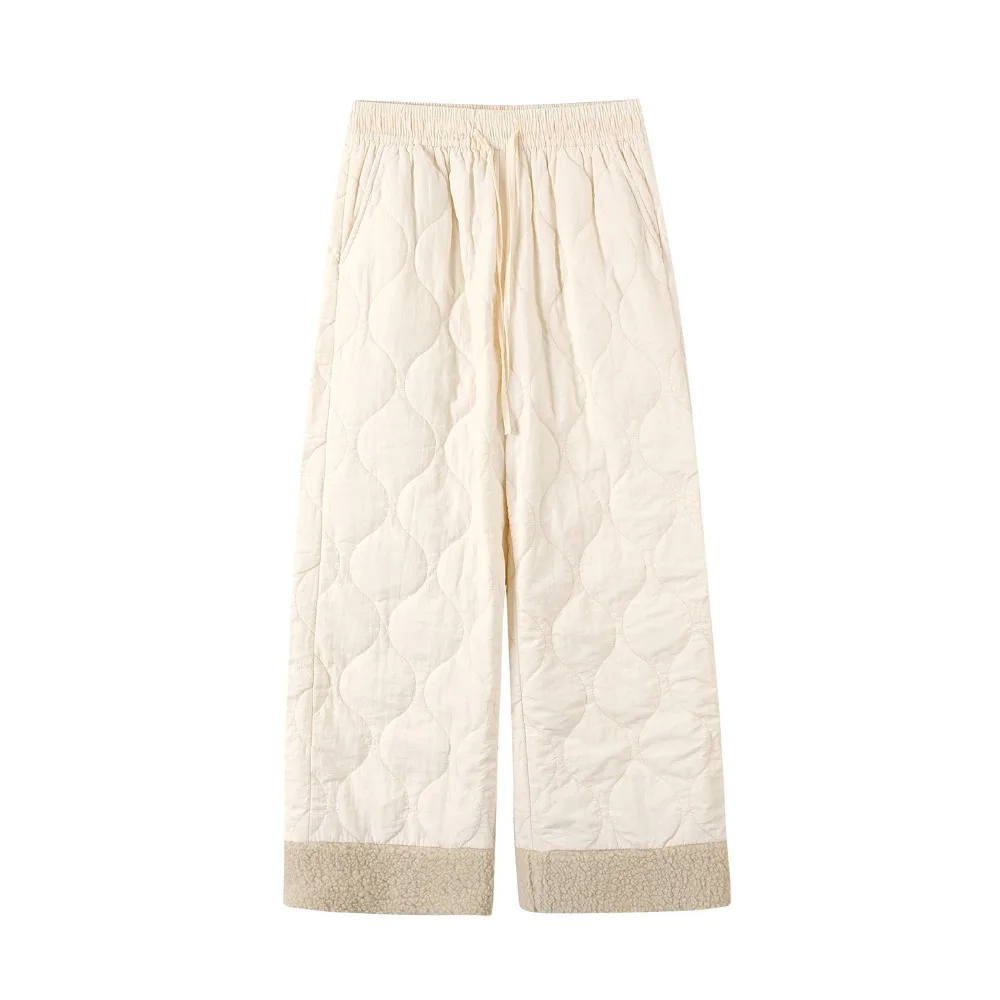 

Solid Wide Leg Thick Flannel Pants Simple High Waist Basic Snow Pants Causal Warm Windbreak Cotton Pants Winter