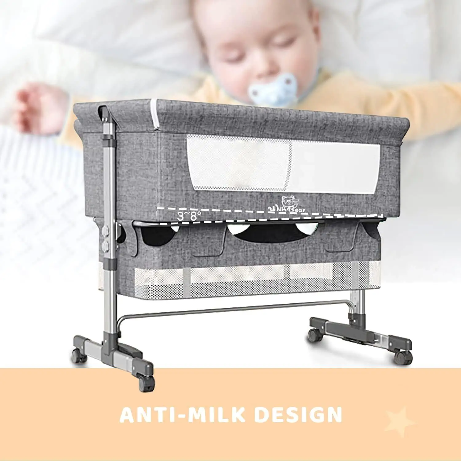 3 in 1 Baby Bassinet Bedside Sleeper - Adjustable for infant Crib with Mosquito Net, Storage Bag, Comfortable Mattress &