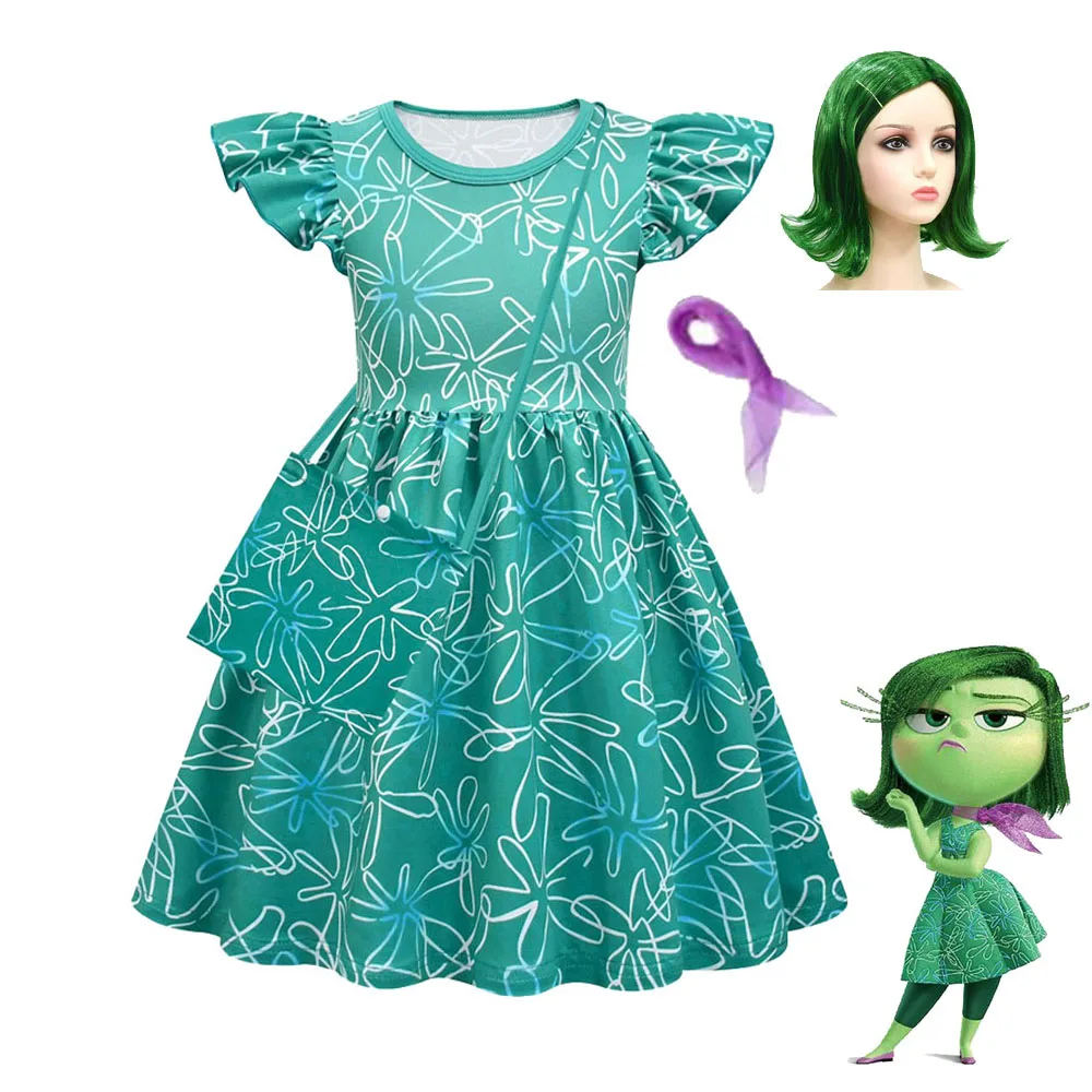 Girls Cosplay Joy Disgust Costume Inside Out2 Character Costume Kids Participate in Halloween Clothing Girl Birthday Party Dress