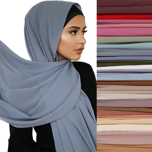 Muslim Chiffon Hijab Soft Shawls for Women Long Plain Scarf Head Wrap Lady Big Size Spring Ramadan Headband Islamic Turban