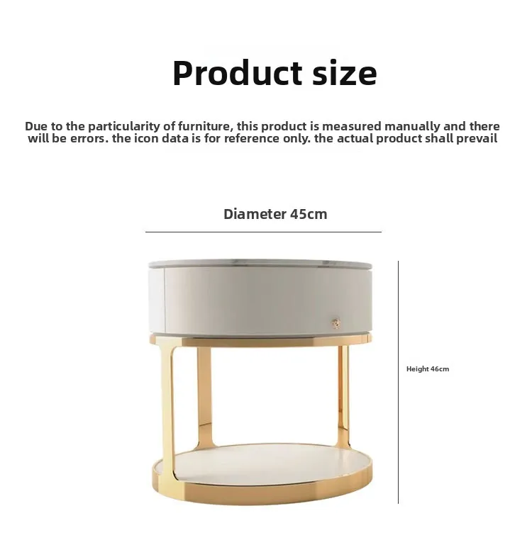 Premium Bedside Table Home Bedroom Designer Creative Stainless Steel Marble