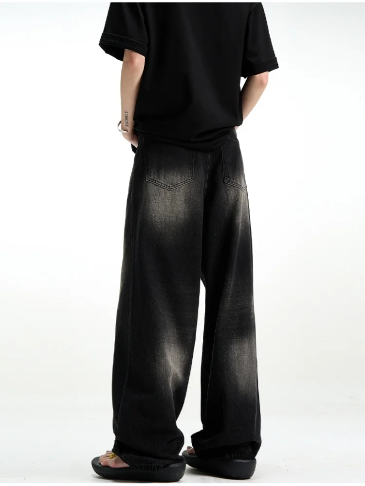 

Модные винтажные широкие мужские джинсы с завышенной талией, повседневные свободные джинсовые брюки прямого кроя, молодежная сезонная одежда на весну и осень