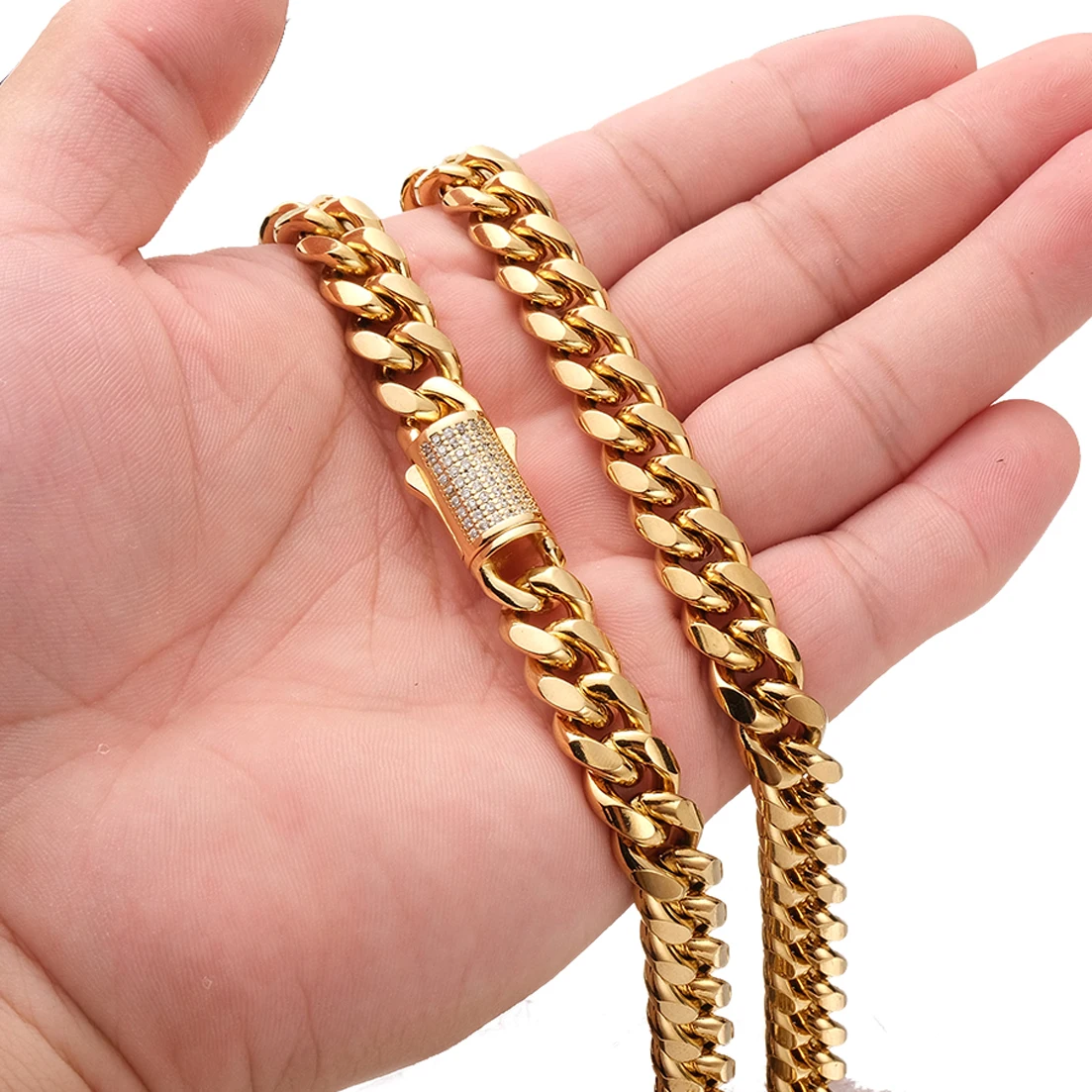 

Any Length 10mm Miami Hip Hop Cuban Link Chain Necklace for Men Women Stainless Steel Collar Choker Fashion Jewelry