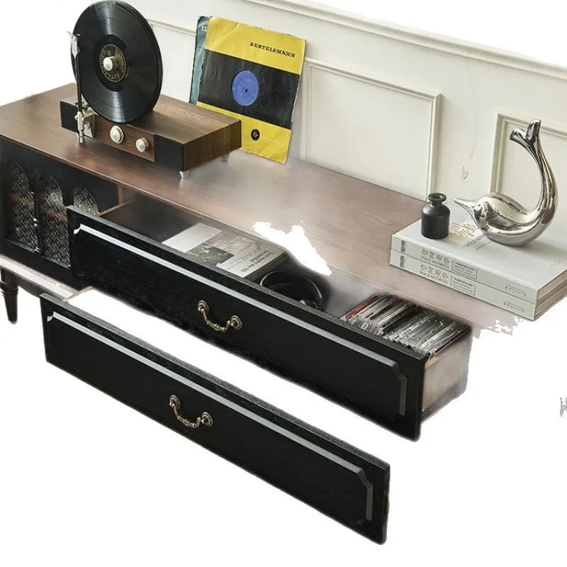 

French retro style solid wood TV floor-to-ceiling living room storage locker coffee table combination Internet celebrity with dr