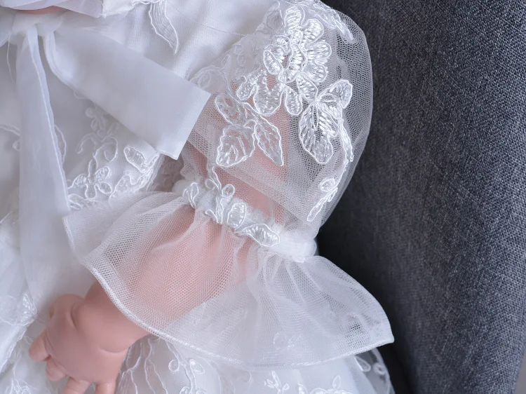 Long White Baby Girls Dresses Baptism Baby Girl 1 Year Birthday 2pcs Baptism Clothes Christening Gown RBF184016