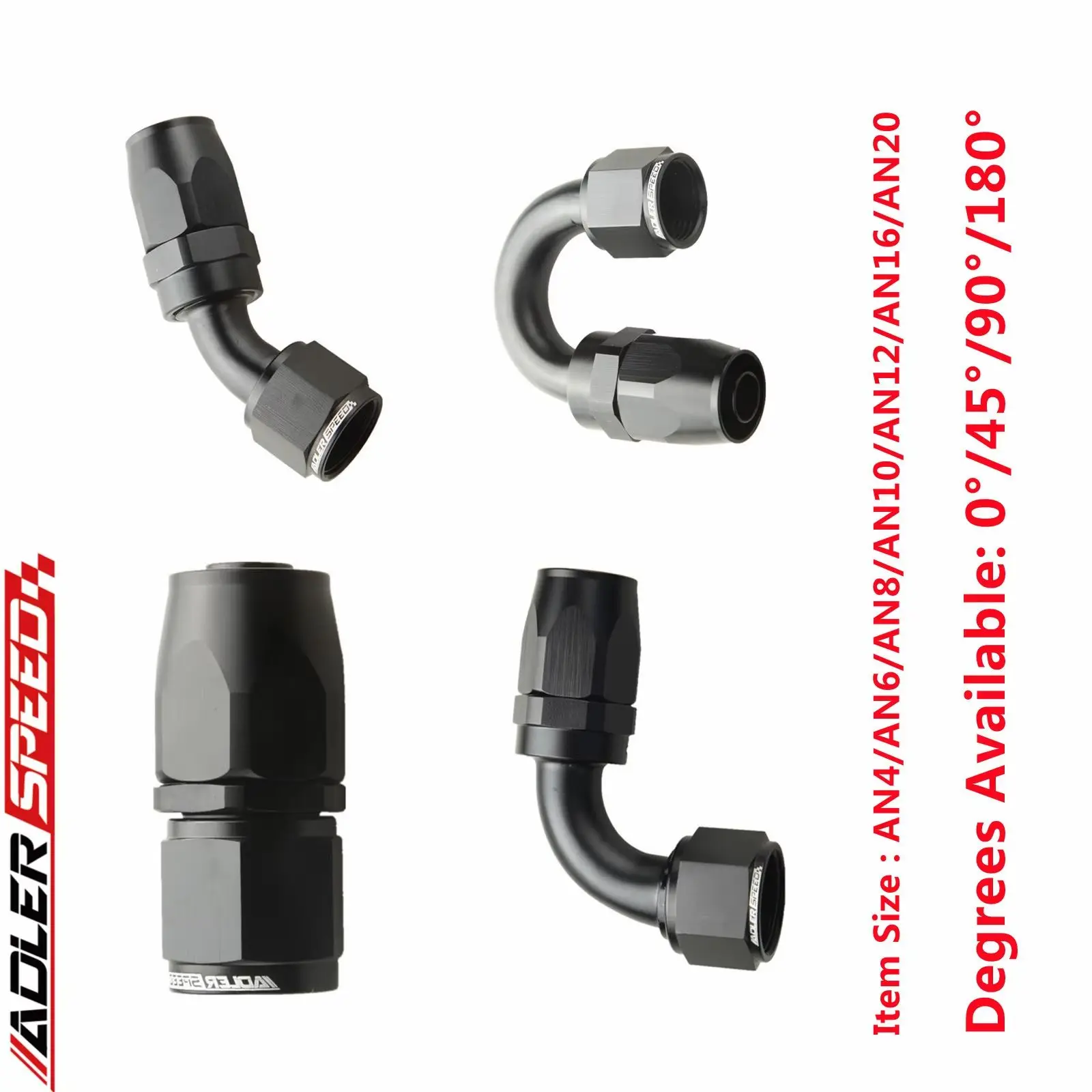 

niversal AN4/AN6/AN8/AN10/AN12 Straight 0°/45°/90°/120°/180° Degree Oil Fuel Swivel Hose End Fitting CPE Oil Hose End Adaptor