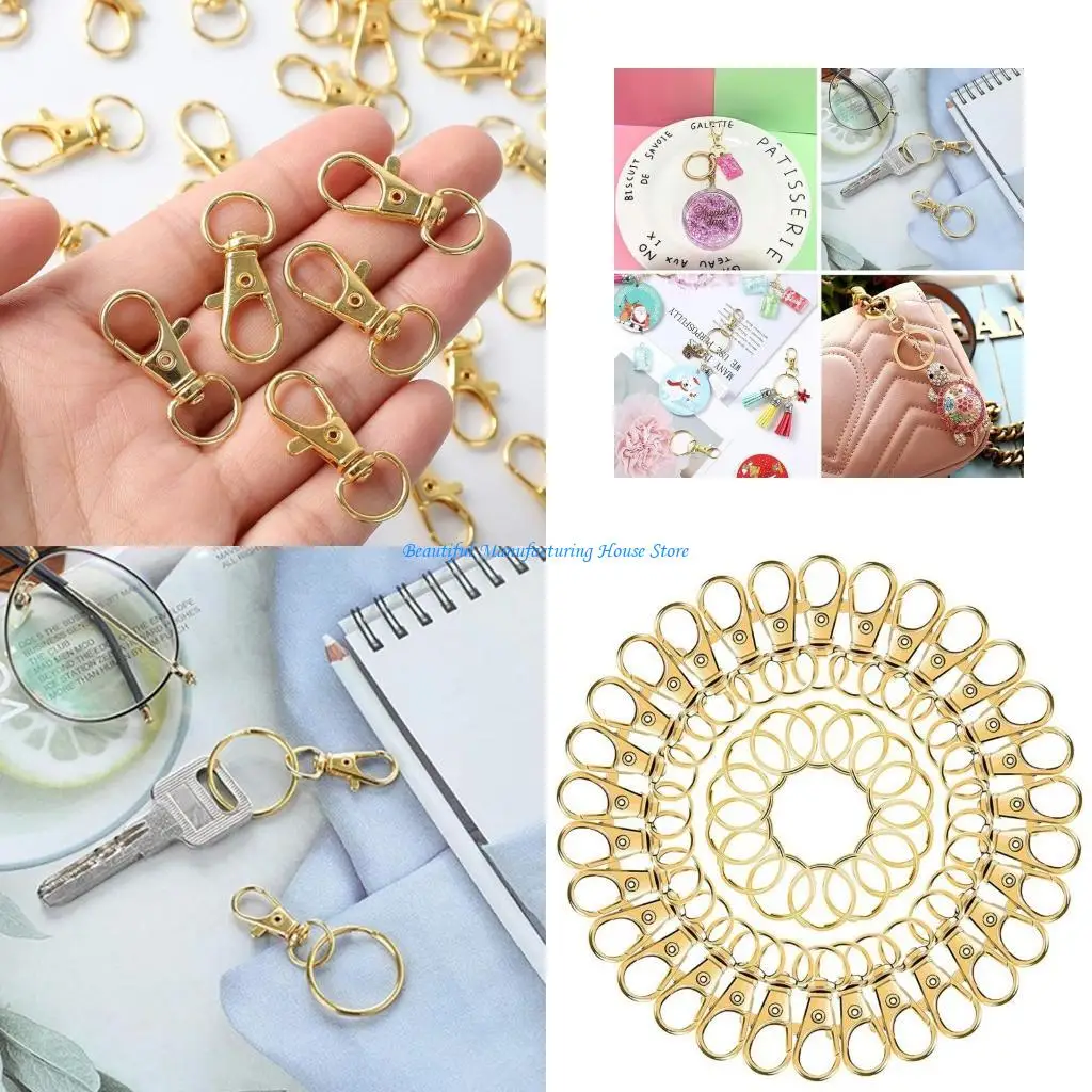 E56A Gold Lobster Claw Clasp 100 Pcs Keychain Push Gate Hook Trigger Alloy Jewelry DIY Craft for Deco Jeans Bags