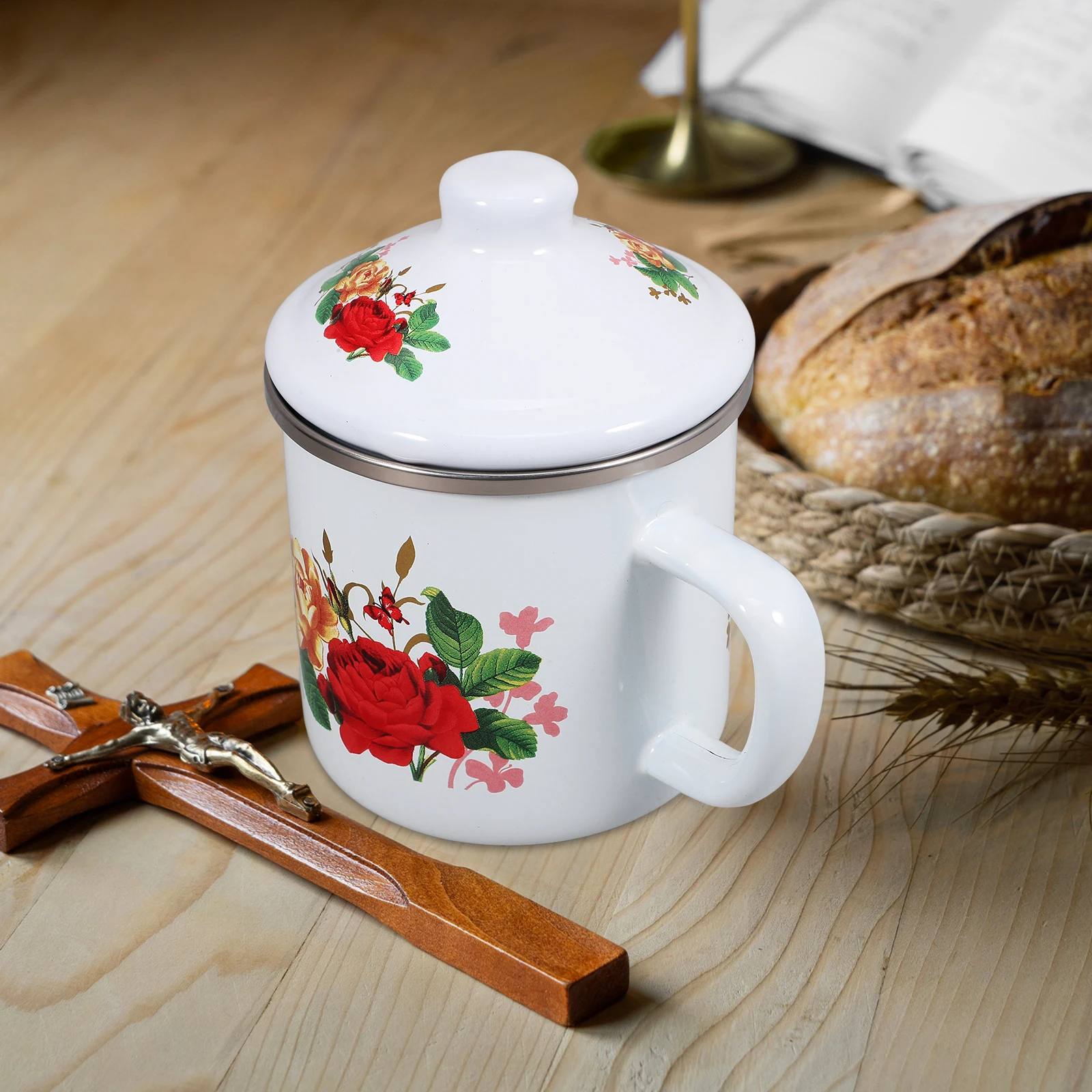 

Thickened Enamel Cup Simple Design Retro Enamel Mug Coffee Tea Mug Multi-Purpose Drinking Cup for Home Restaurant Use