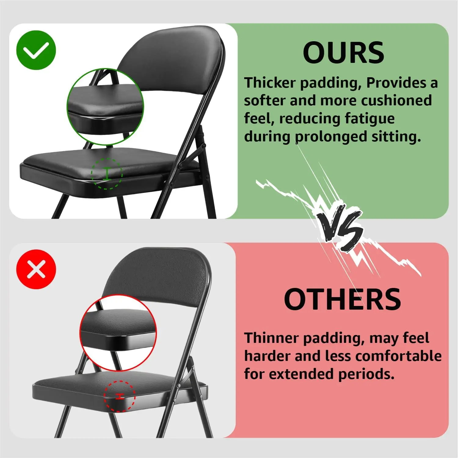 طقم كراسي مبطنة قابلة للطي مكونة من 4 قطع للاستخدام المنزلي والمكتب والخارجي باللون الأسود #3