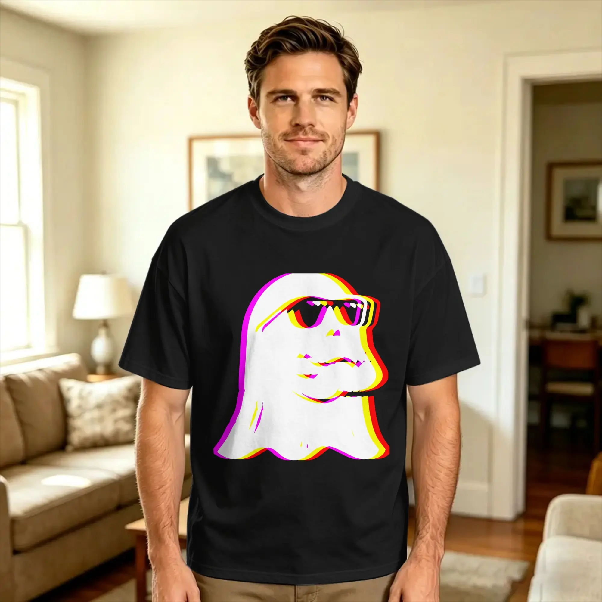 Ghost Trippy Vaporwave Halloween Techno Rave EDM Music Party Performance T-Shirt Beach  Streetwear T-Shirts 100% Cotton Tshirt
