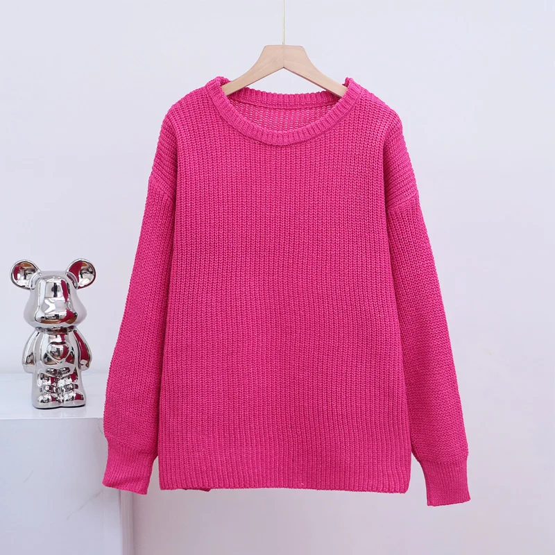 فضفاض سترة ذات عنق دائرى بلوفر مغزول المرأة الخريف الشتاء الحياكة البلوفرات الإناث الكورية نمط موضة البلوزات البلوز فام