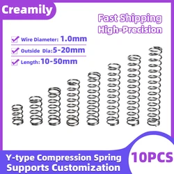 Creamily 10PCS Compression Spring Cylindroid Helical Precise Return Coil Pressure Spring Wire Diameter 1.0mm OD=5-20mm L=10-50mm