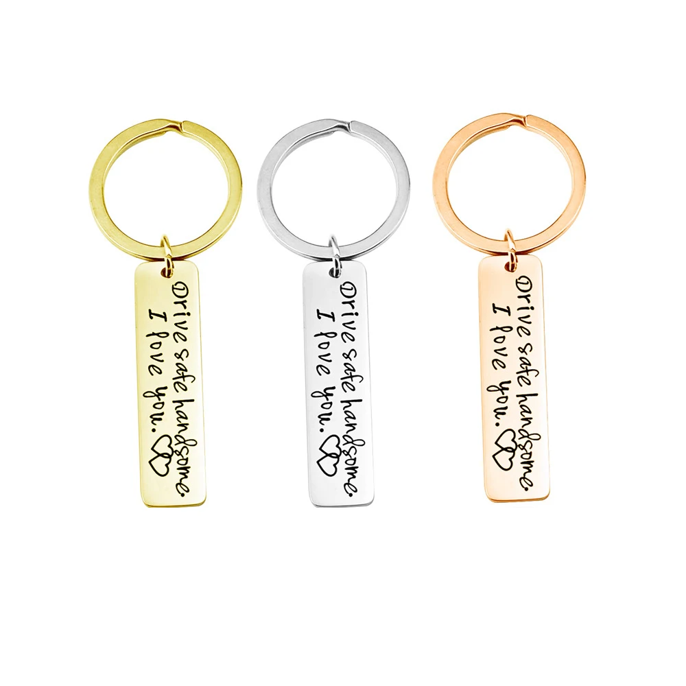 

Custom Name Stainless Steel Car Keychain Engraved letter Keychain personalised Valentine's Day Key Ring Gift Jewellery Wholesale