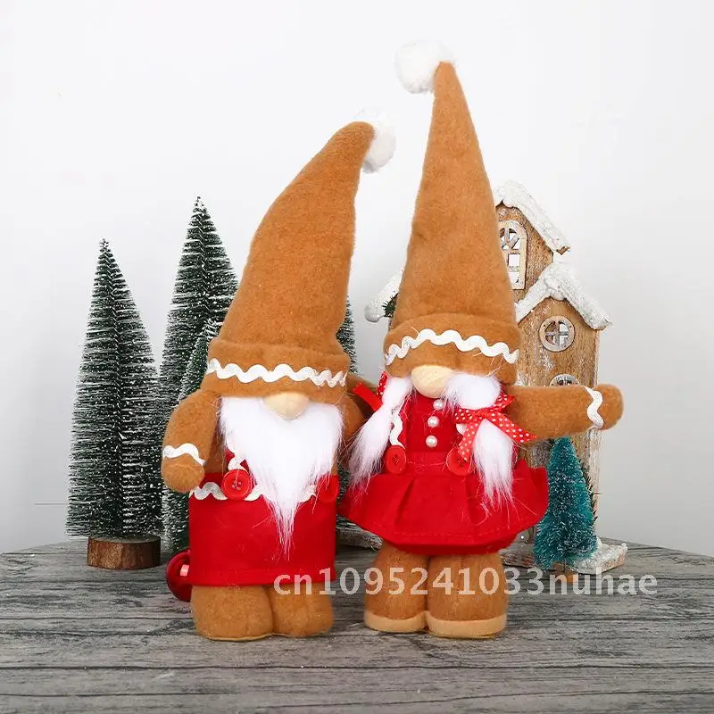 

khaki Gingerbread Man Knit Pointed Hat Christmas Doll Decorative Ornaments Couple Pointed Hat Gingerbread Man