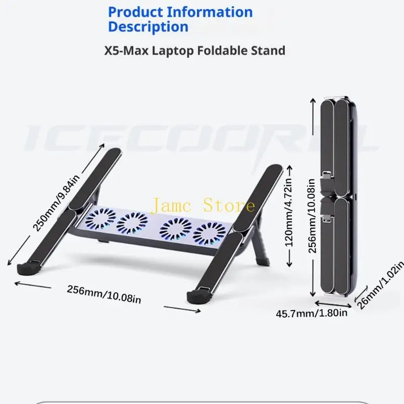 LX0B مبردات كمبيوتر محمول هادئة من الألومنيوم بتصميم قابل للطي حامل متعدد الزوايا للأجهزة اللوحية نظام تبريد محمول مقاس 10-17
