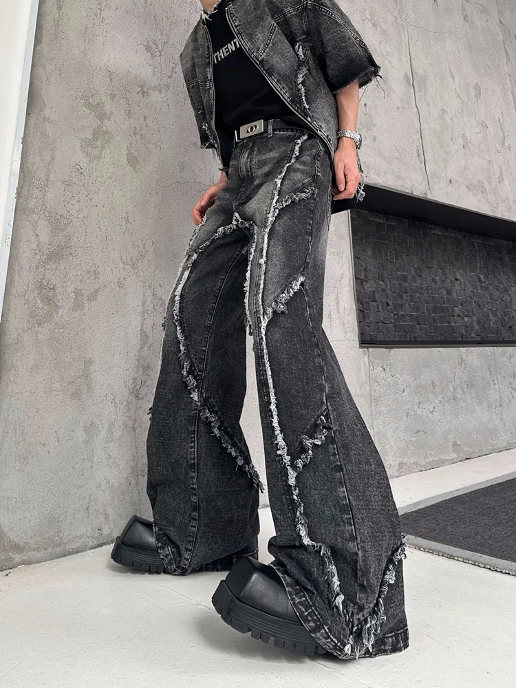 2025 Trashy Y2K ملابس الشارع الشهير سراويل جينز سوداء فضفاضة مكدسة مضيئة للرجال 90S ملابس عتيقة سراويل طويلة من القطن الجرونج #4