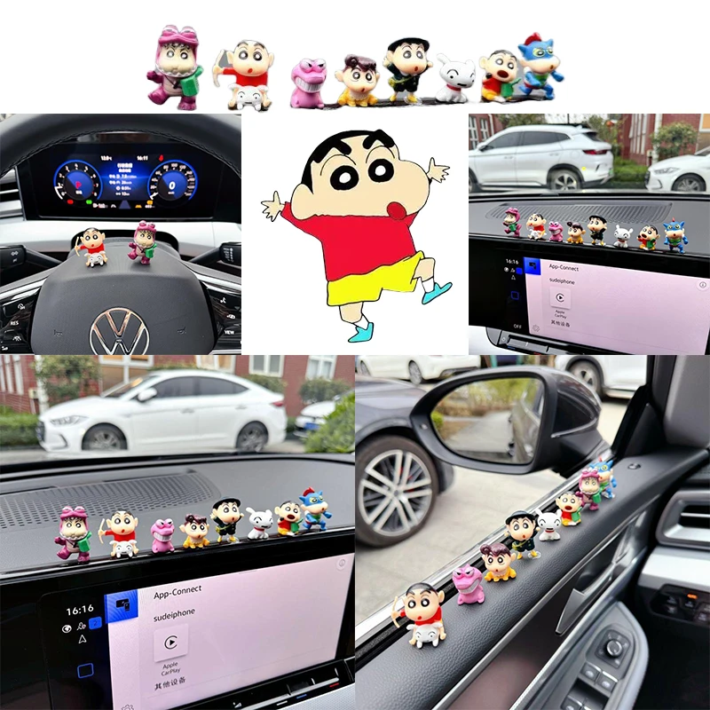 8pcs Crayon Shin chan Action Car Decoration Toy Anime Children Cute Desktop Accessories Toy Car Accessories Series Birthday Gift