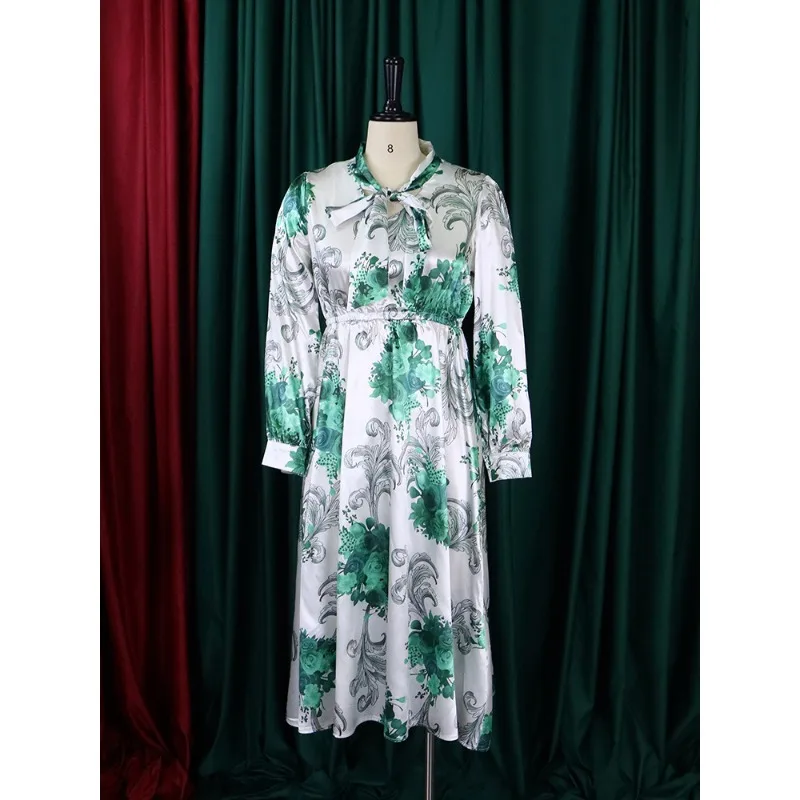 Robe mi-longue à lacets floraux français rétro pour femmes, manches longues lanterne, grande taille, 3XL décontracté, fête Boho, robes mi-longues, éducatif, nouveau