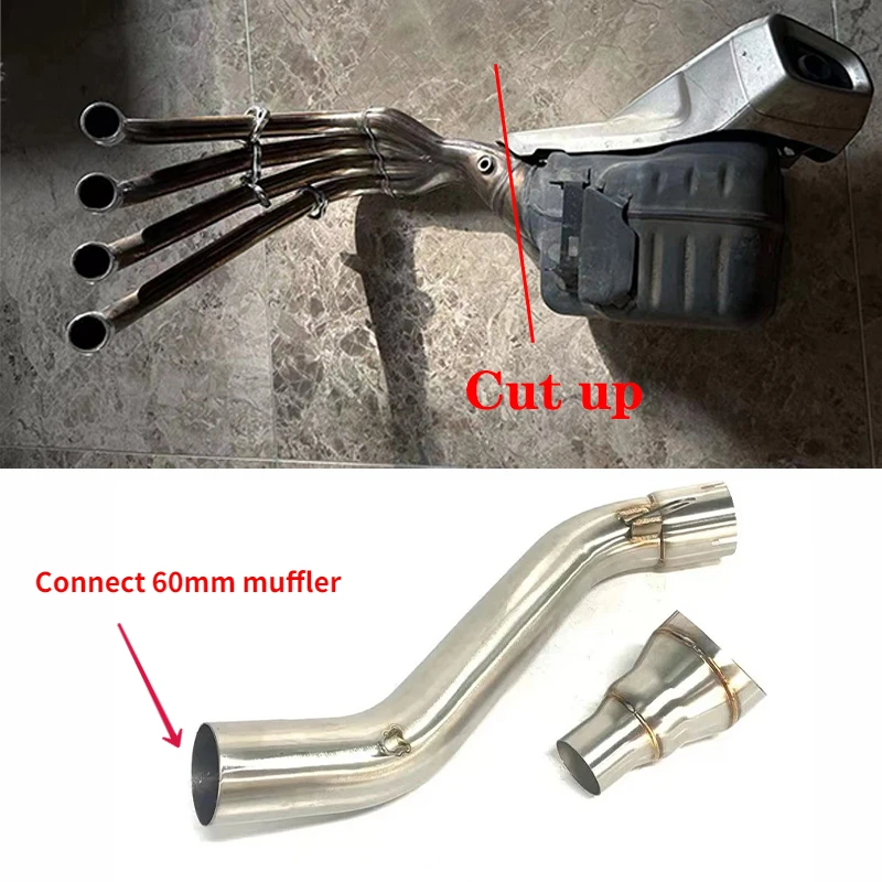 Motorcycle Exhaust Modified 60mm interface Middle Link Pipe Slip On For HONDA CB650F CBR650F 2014-2018 CB650R CBR650 2019-2022