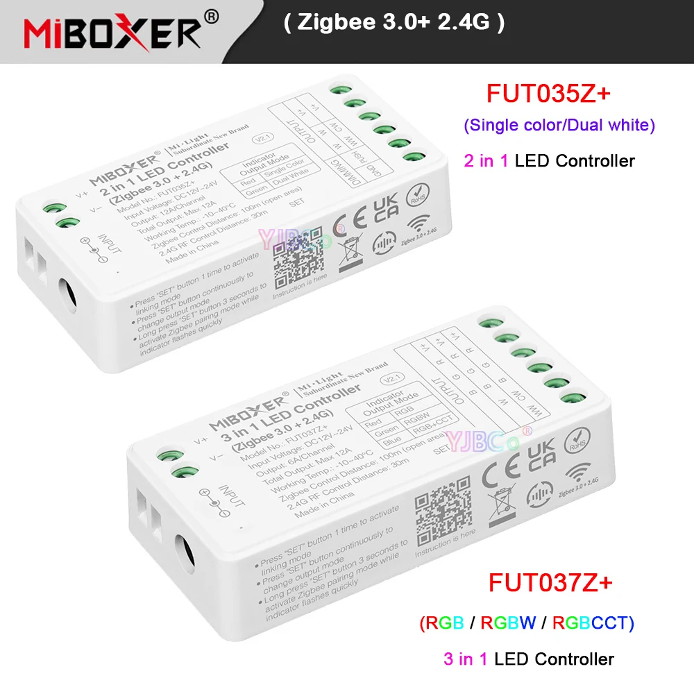 Miboxer Zigbee 3.0 Single Color/Dual White RGB/RGBW/RGBCCT LED Strip Controller 2.4G Tuya app 2/3 in 1 Light Tape dimmer 12V 24V