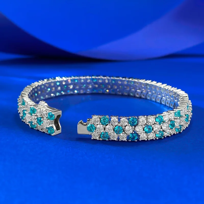 

Luxury Full 5A Blue Zircon Lab Diamond Bracelet S925 Sterling Silver 18K Gold for Women Sparkling Party Bracelet Fine Jewelry