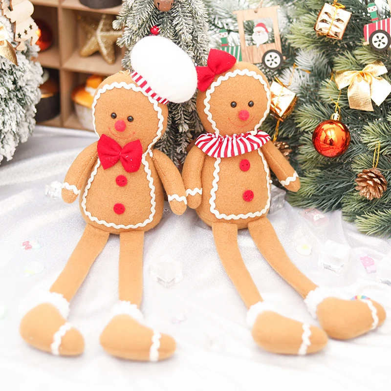 Christmas New Year Decoration For Home Plush Doll Gingerbread Man Xmas Tree Hanging Ornament Indoor Pendant Kid Gift Decor 2024