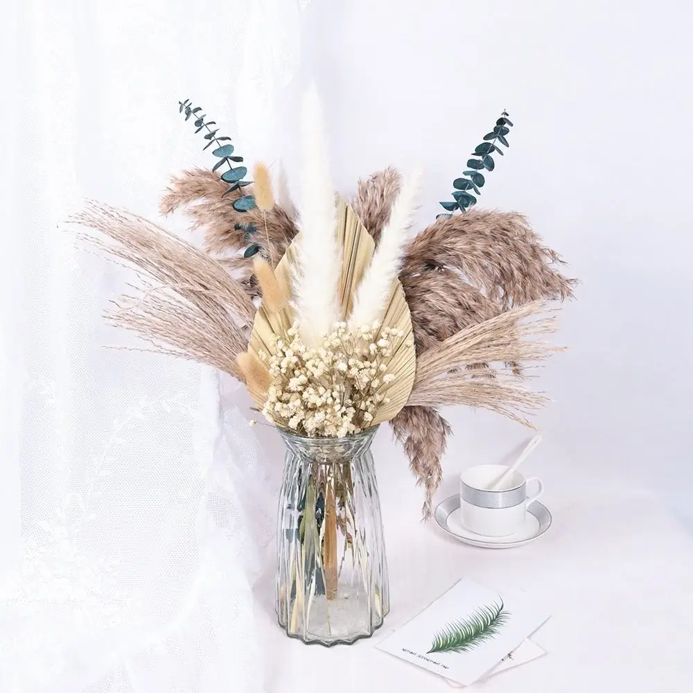 Pampas Grass and Bunny Tails Dried Flowers Brides Bouquet,Pampas Plants for Kitchen Boho Decor Indoor and Outdoor Decoration