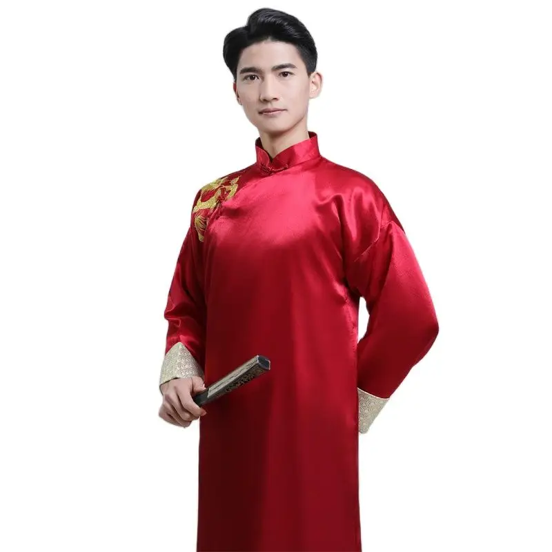 Embroidered Dragon Gown Traditional Chinese Tunic Male Oriental Clothing Shanghai Cheongsam Tang Suit For Men