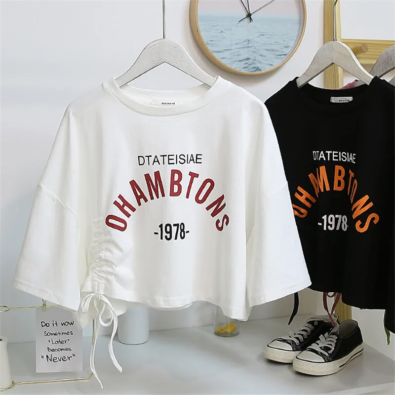 Summer Women's T-shirt Guangzhou Thirteenth Factory Ultra-Short Loose Fit round Neck Short Sleeve Polyester Commute Style