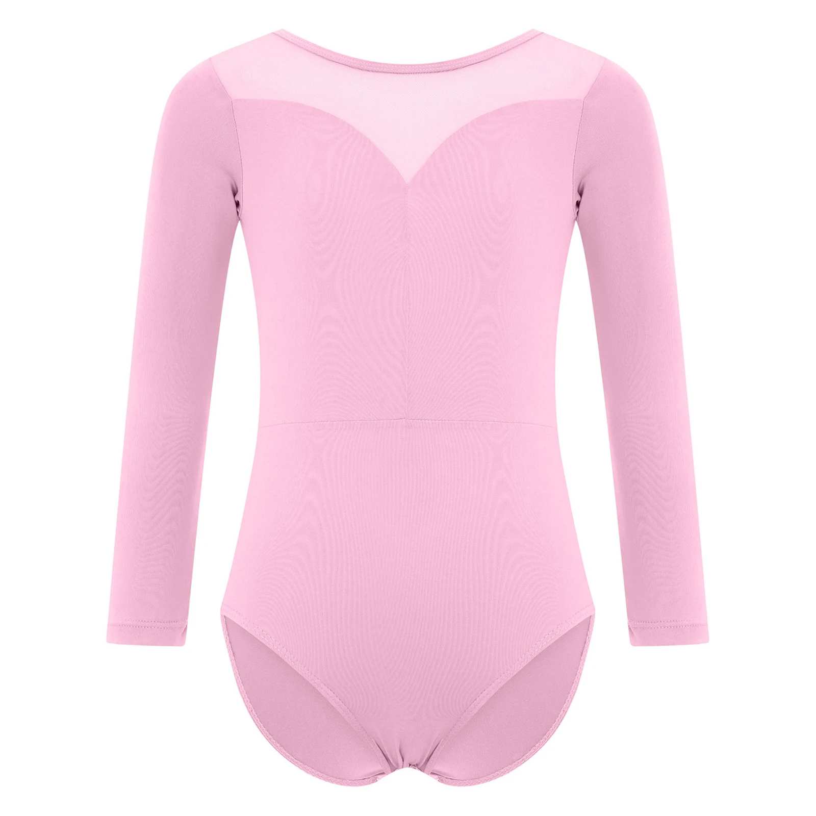 

Kids Girls Leotards Gymnastic Ballet Dance Costume Sheer Mesh Patchwork Long Sleeves Press Button Crotch Bodysuit Dancewear