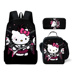 3D HelloKitty Cute Hello Kitty Backpack Lunch Bag Pencil Bag Student School Bag Kawaii Cartoon School Bag Mochila