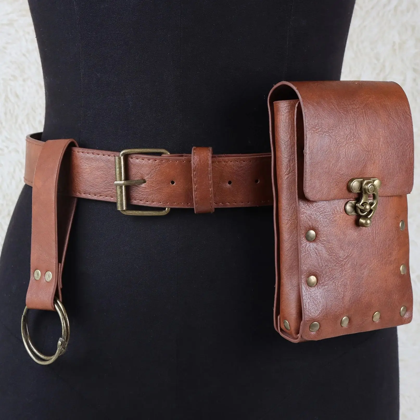 Brown Belt Pouch Waist Bag Fanny Pack Steampunk Phone Holder Medieval Bag Leather Belt Renaissance Cosplay Costume Accessories