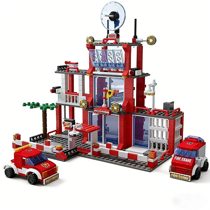 1000+ Teile Urbane Architektur Bausteine Polizeistation Feuerwehrstation Feuerwehrauto Bausteine Spielzeug Weihnachts- und Feiertagsgeschenk – Detail 6