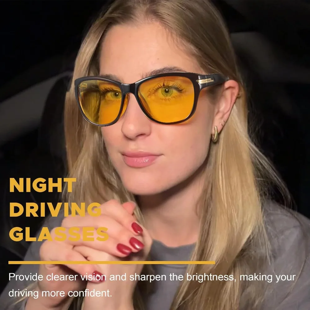 Night Driving Glasses for Women Men Anti Glare Polarized Yellow Night Vision Glasses for Night Time LN2317