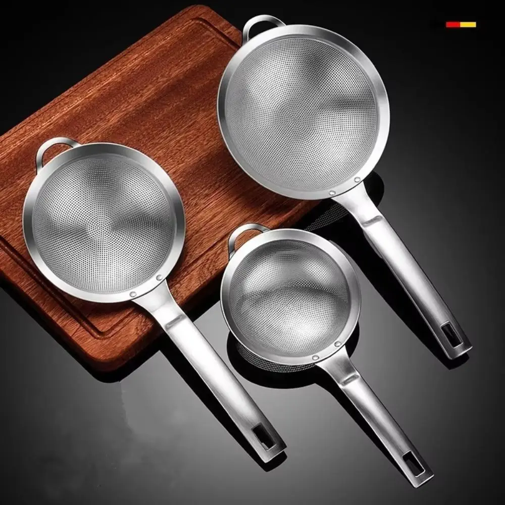 304 Stainless Steel Stainless Steel Strainer 80 Mesh Anti-scald Flour Colander Heat Resistant with Hanging Hole Oil Skimmer