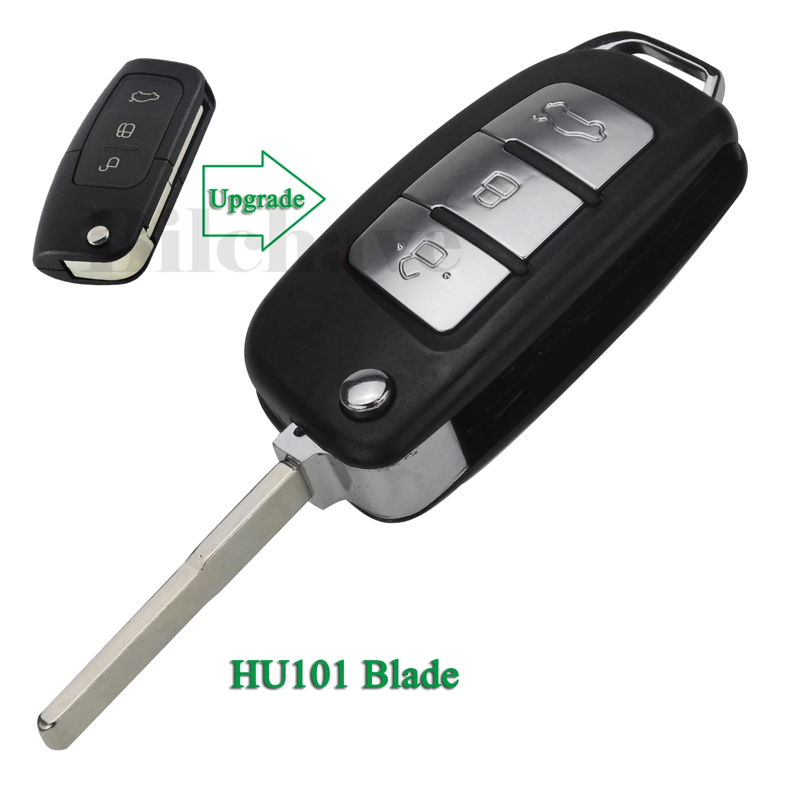 

jingyuqin 10pcs ModifIed For Ford Focus Fiesta 2013 C Max Ka FOR 3 Buttons Folding Remote Car Key Shell With HU101 Blade