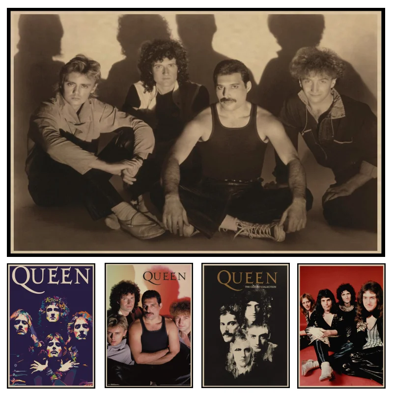 С группой Queen музыкальный постер из крафт-бумаги, винтажная Высококачественная печать, рисунок, сердечник, декоративная роспись, Настенная Наклейка