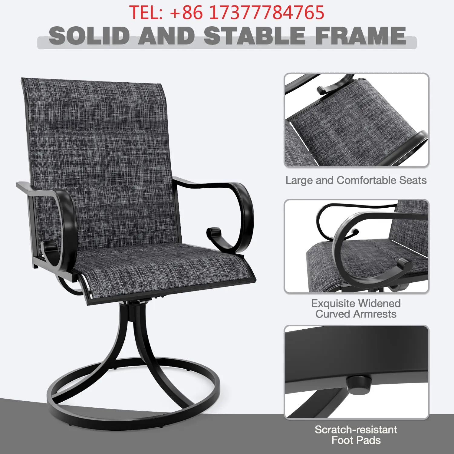 2 Pack High Back Textilene Swivel Rocker Chair Set E-Coating Metal Frame All Weather for Patio Garden ized